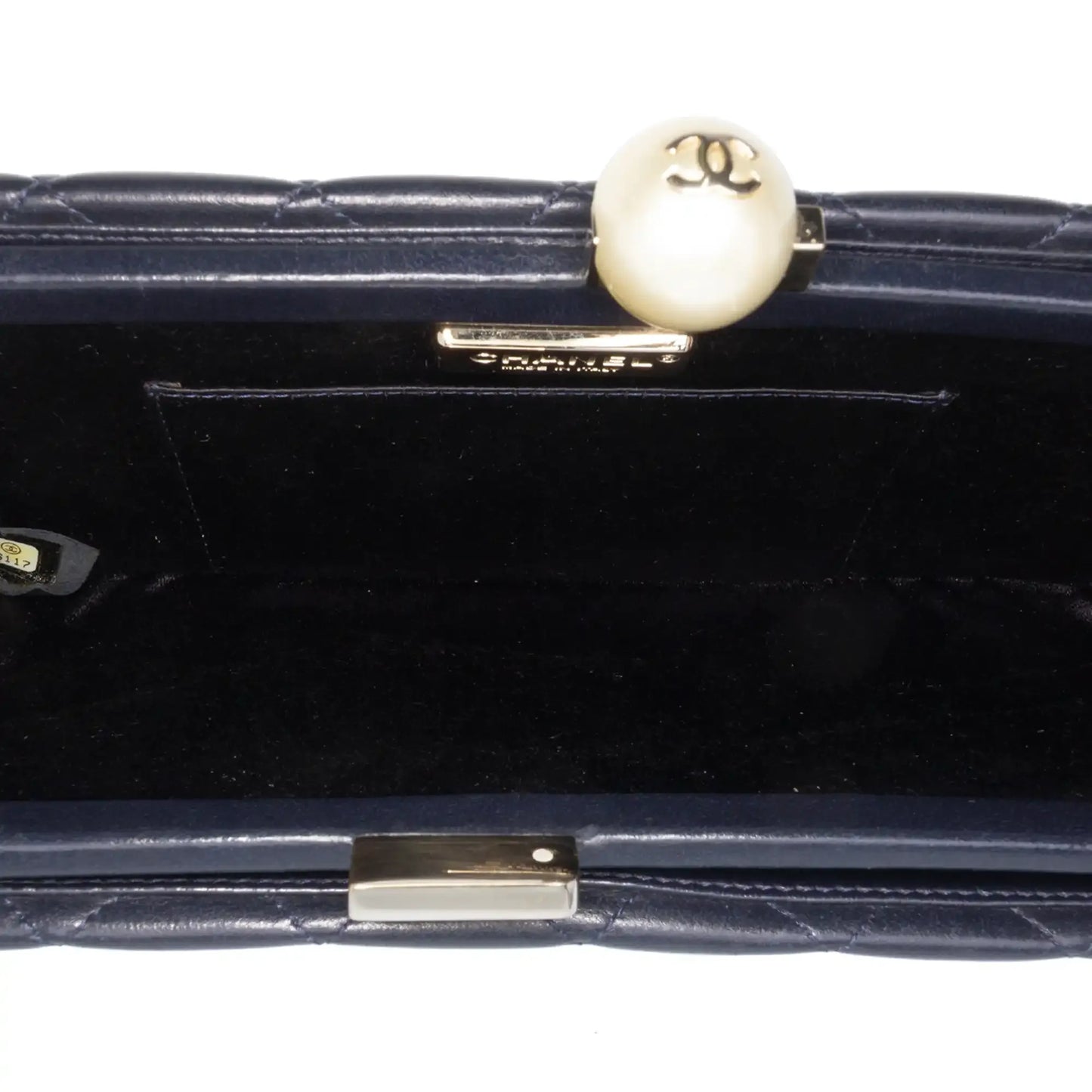 Chanel CC Quilted Lambskin Pearl Evening Baguette Clutch