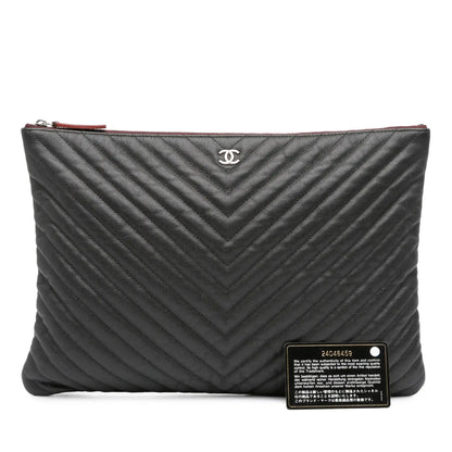 Chanel Large CC Chevron Caviar O Case Clutch