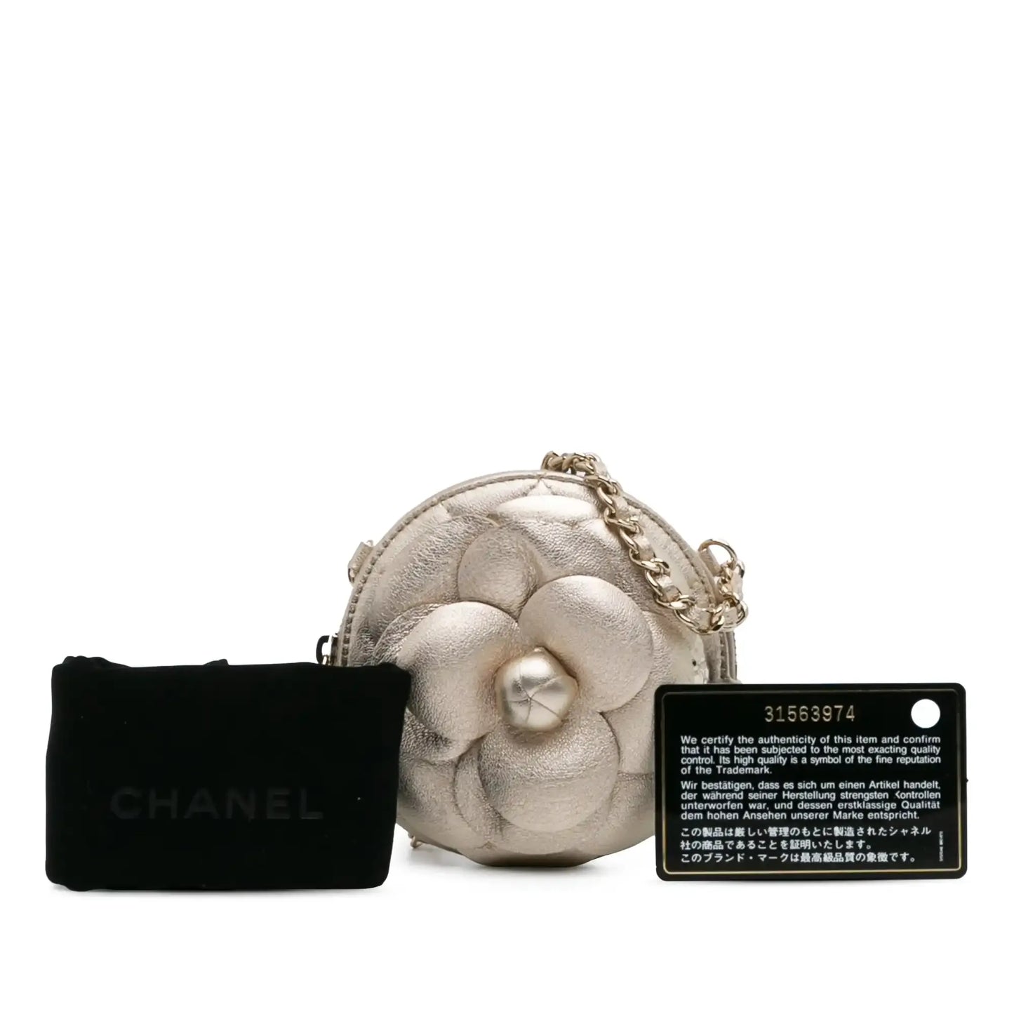 Chanel Mini CC Metallic Lambskin Camellia Bouquet Round Clutch on Chain