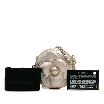 Chanel Mini CC Metallic Lambskin Camellia Bouquet Round Clutch on Chain