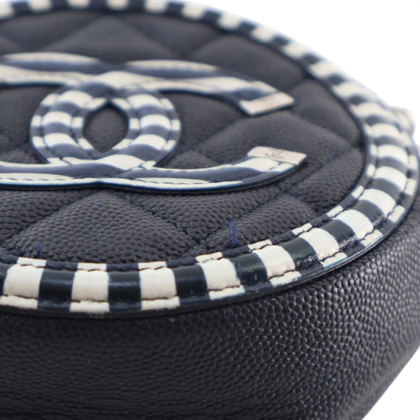 Chanel Caviar Striped CC Filigree Round Crossbody