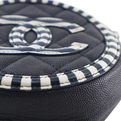 Chanel Caviar Striped CC Filigree Round Crossbody