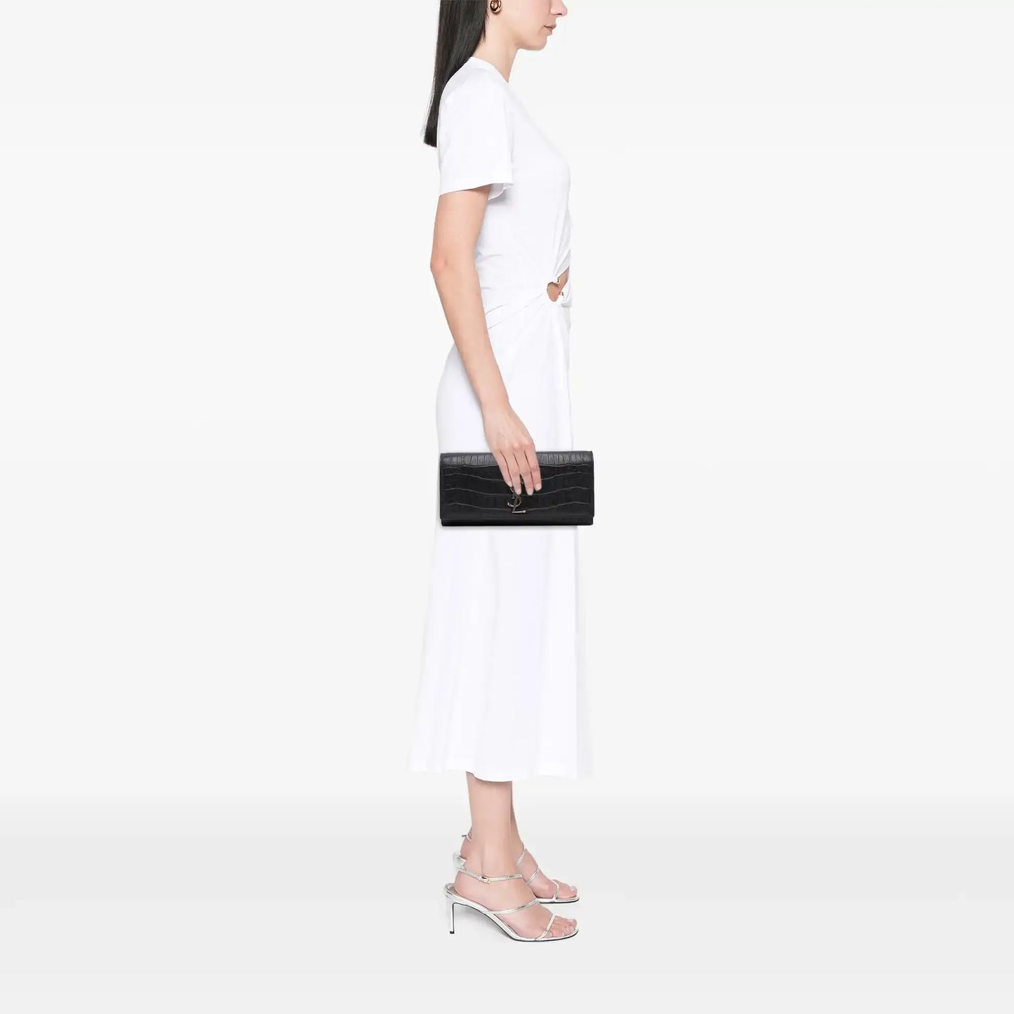 Saint Laurent Croc Embossed Leather Monogram Cassandre Clutch