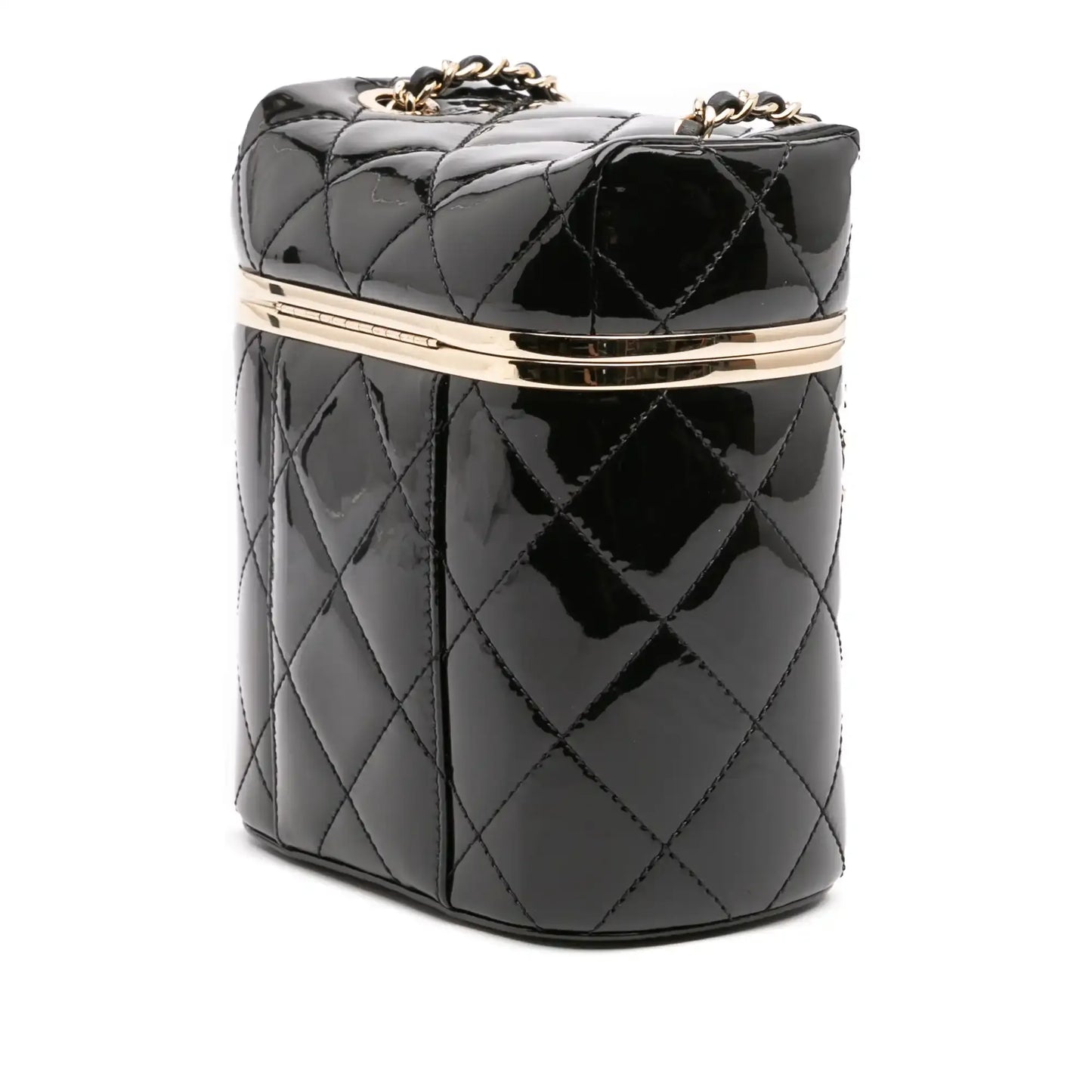 Chanel Quilted Patent Logo Chain Vanity Case