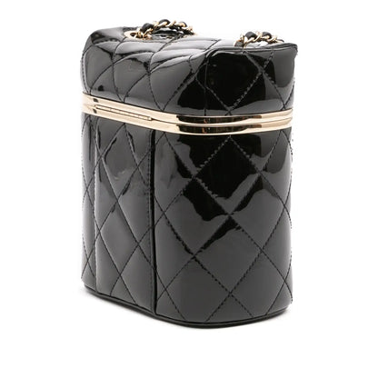 Chanel Quilted Patent Logo Chain Vanity Case