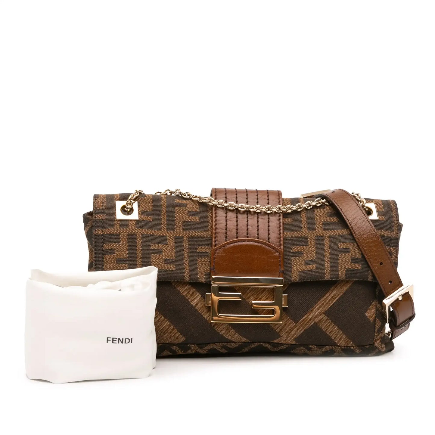 Fendi Zucca Canvas and Leather Chain Maxi Baguette