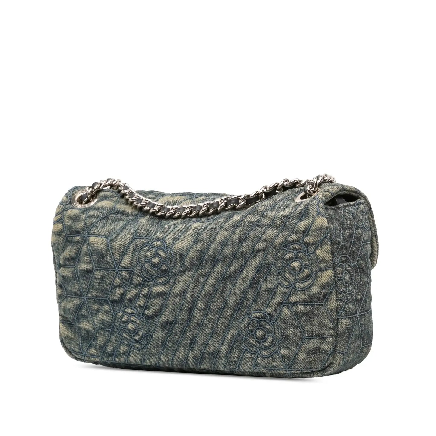 Chanel Medium Embroidered Denim Camellia Flap