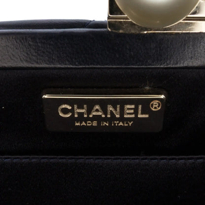 Chanel CC Quilted Lambskin Pearl Evening Baguette Clutch