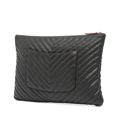 Chanel Large CC Chevron Caviar O Case Clutch