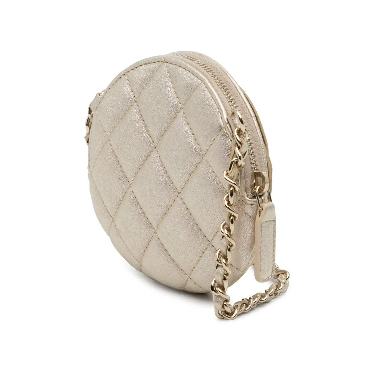Chanel Mini CC Metallic Lambskin Camellia Bouquet Round Clutch on Chain