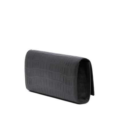 Saint Laurent Croc Embossed Leather Monogram Cassandre Clutch