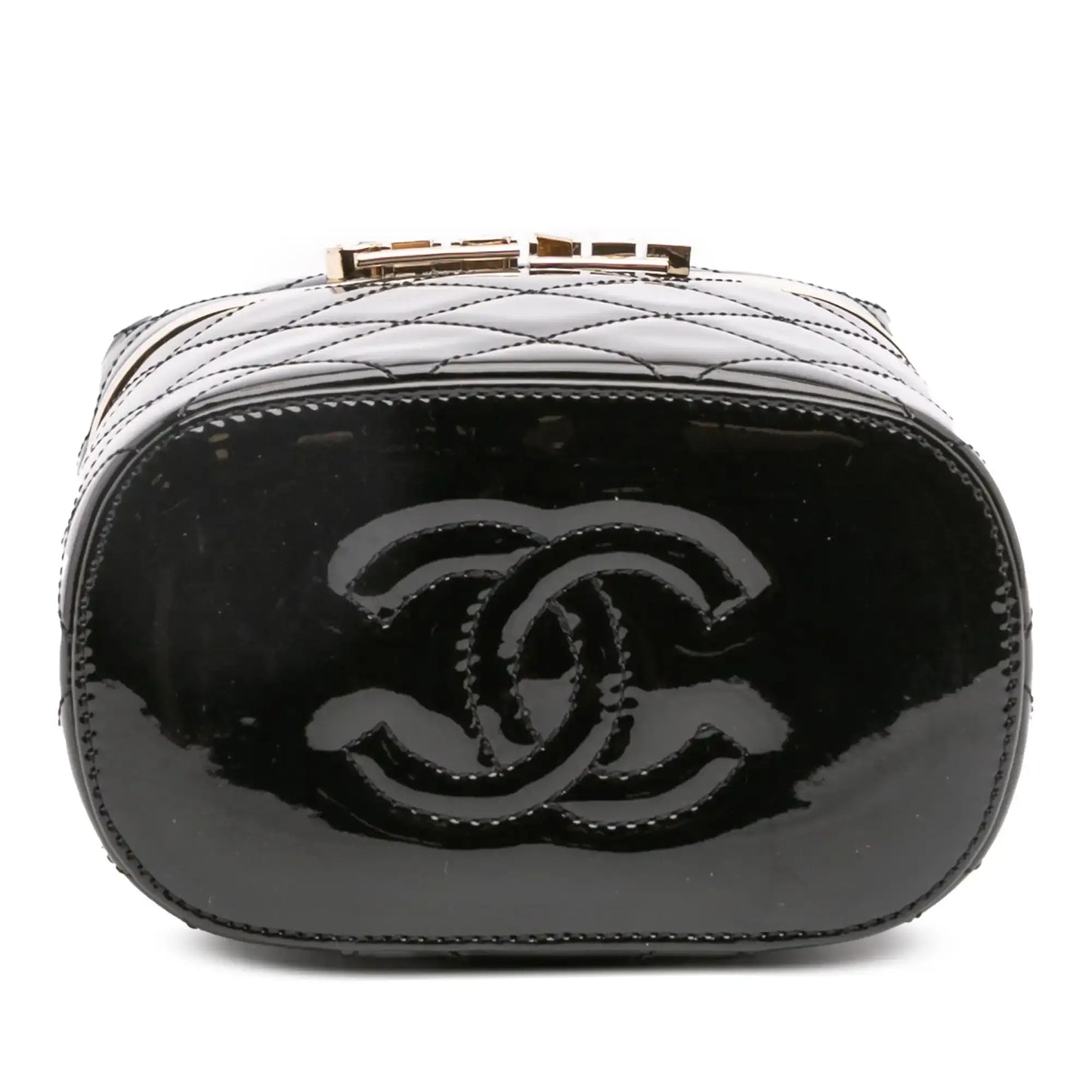 Chanel Quilted Patent Logo Chain Vanity Case