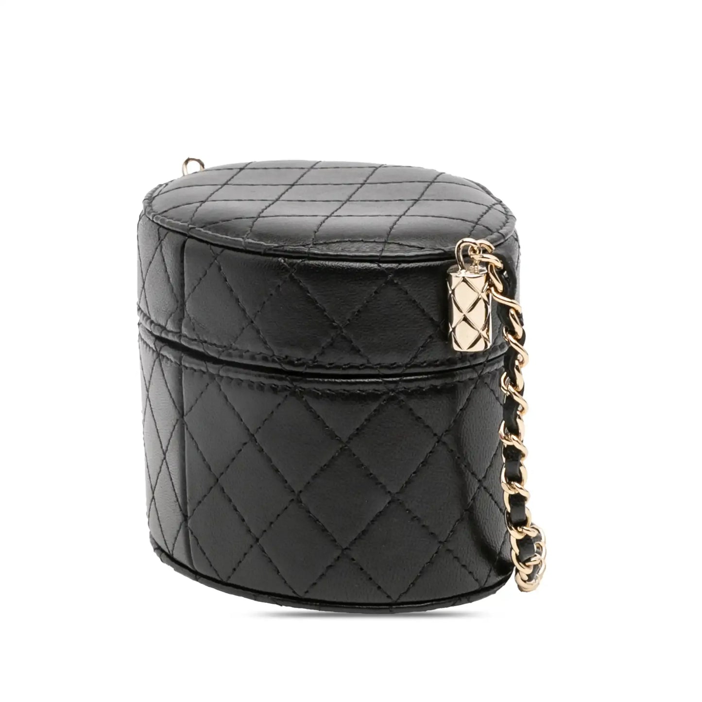 Chanel Mini Quilted Lambskin Round Vanity Case with Chain