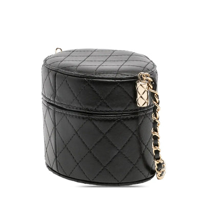 Chanel Mini Quilted Lambskin Round Vanity Case with Chain