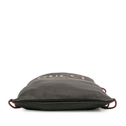 Gucci Leather Logo Drawstring Backpack