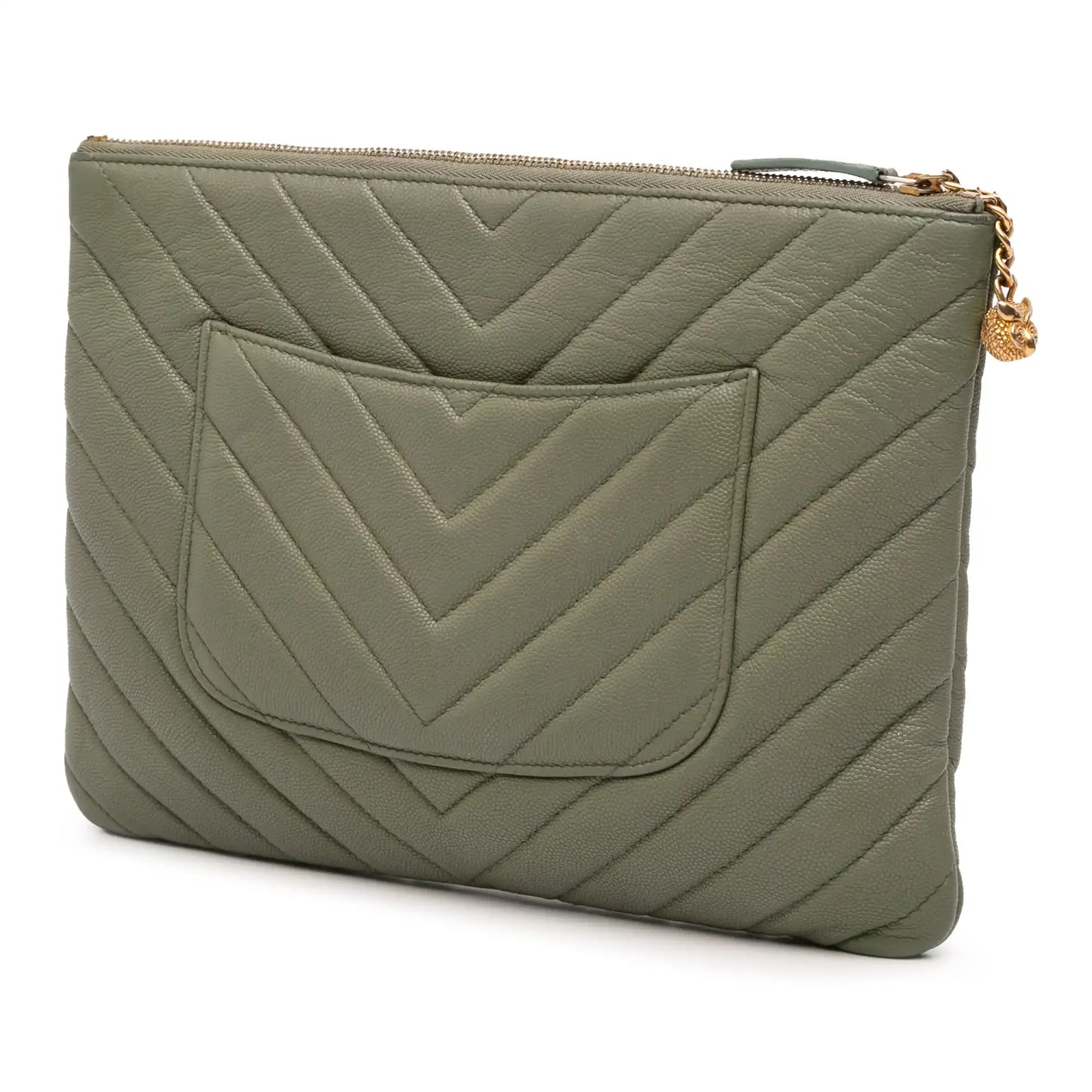 Chanel Medium Chevron Caviar Ancient Greek Charms O Case Clutch