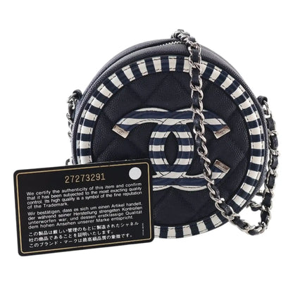 Chanel Caviar Striped CC Filigree Round Crossbody