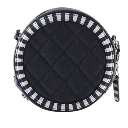Chanel Caviar Striped CC Filigree Round Crossbody