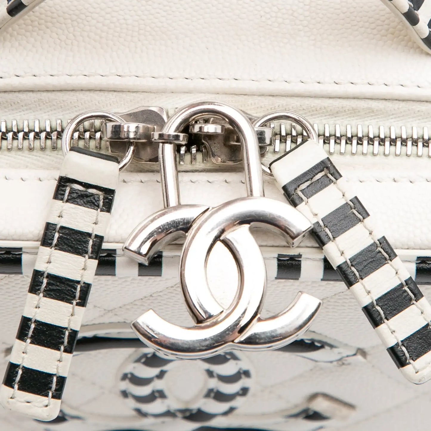 Chanel Small Caviar Striped CC Filigree Vanity Case