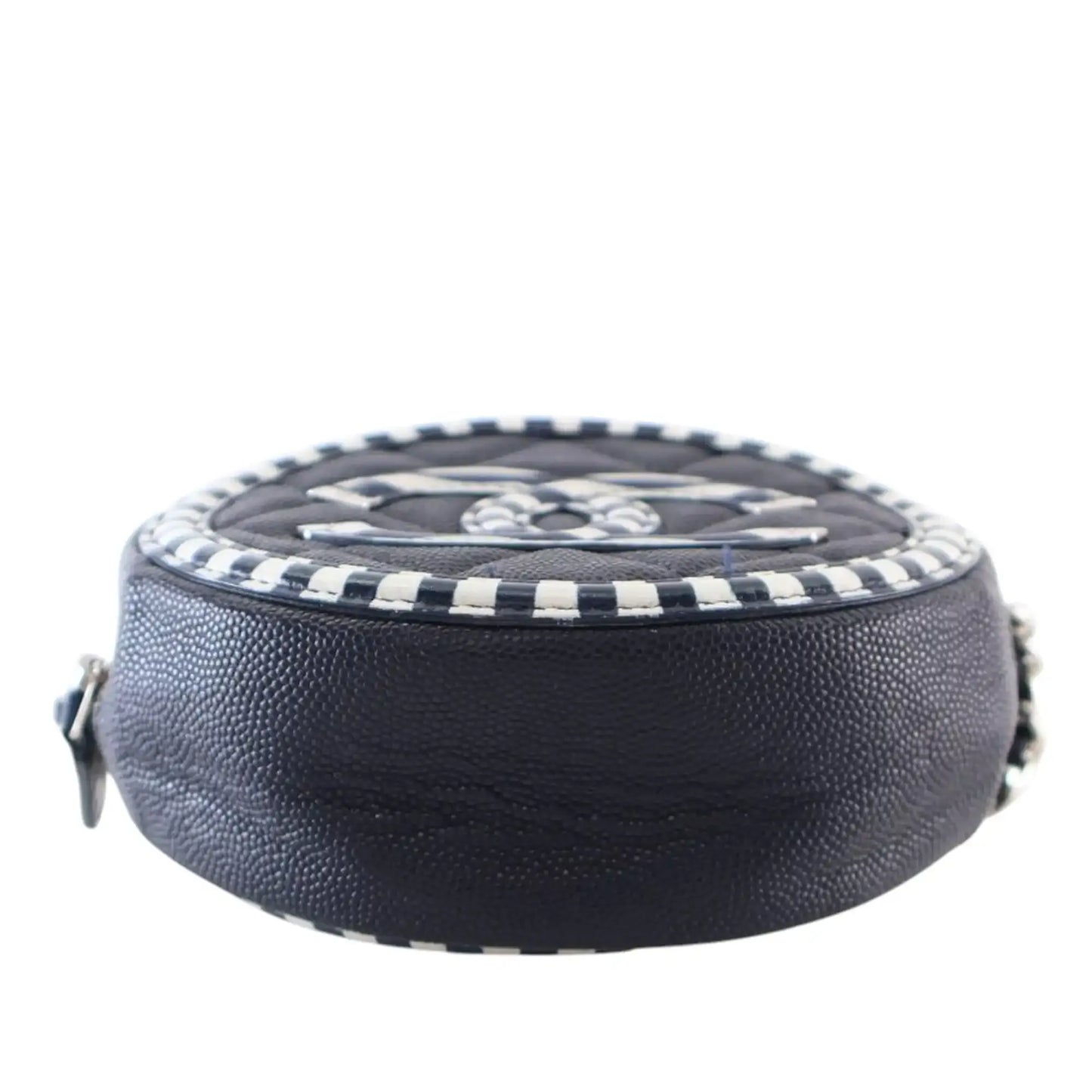 Chanel Caviar Striped CC Filigree Round Crossbody