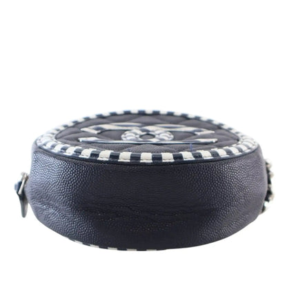 Chanel Caviar Striped CC Filigree Round Crossbody