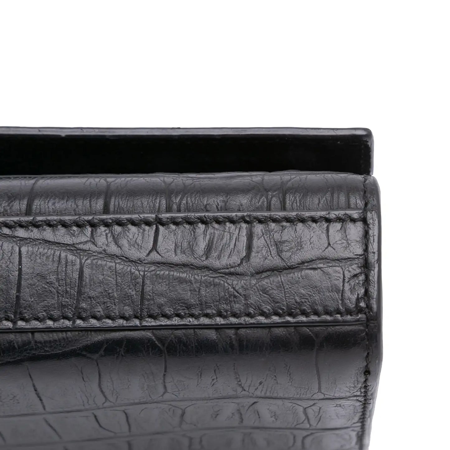 Saint Laurent Croc Embossed Leather Monogram Cassandre Clutch