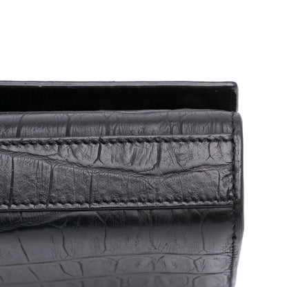 Saint Laurent Croc Embossed Leather Monogram Cassandre Clutch