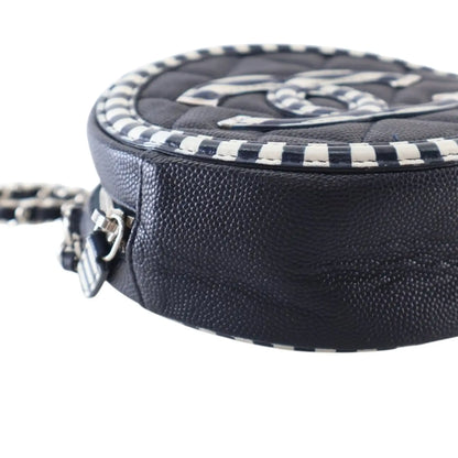 Chanel Caviar Striped CC Filigree Round Crossbody