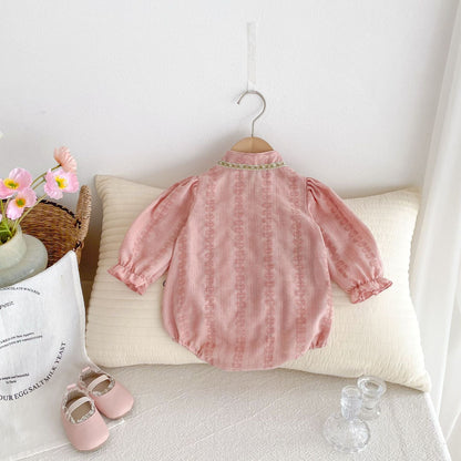 Autumn New Arrival Baby Girls Long Sleeves Floral Striped Pattern Onesies Bodysuits-1