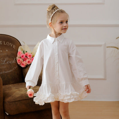 Spring and Autumn Solid Color Single Breasted Long-sleeved Dress for Stylish Girls-1
