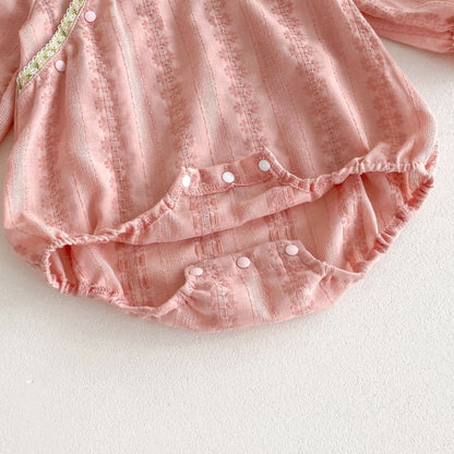 Autumn New Arrival Baby Girls Long Sleeves Floral Striped Pattern Onesies Bodysuits-2