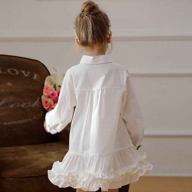 Spring and Autumn Solid Color Single Breasted Long-sleeved Dress for Stylish Girls-2