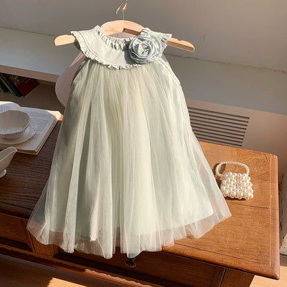 Summer Arrival Sleeveless Solid Color Tulle Dress for Stylish Girls-1