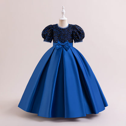 New Design Summer Baby Kids Girls Short Sleeves Glistening Sequin Festival Dress-3