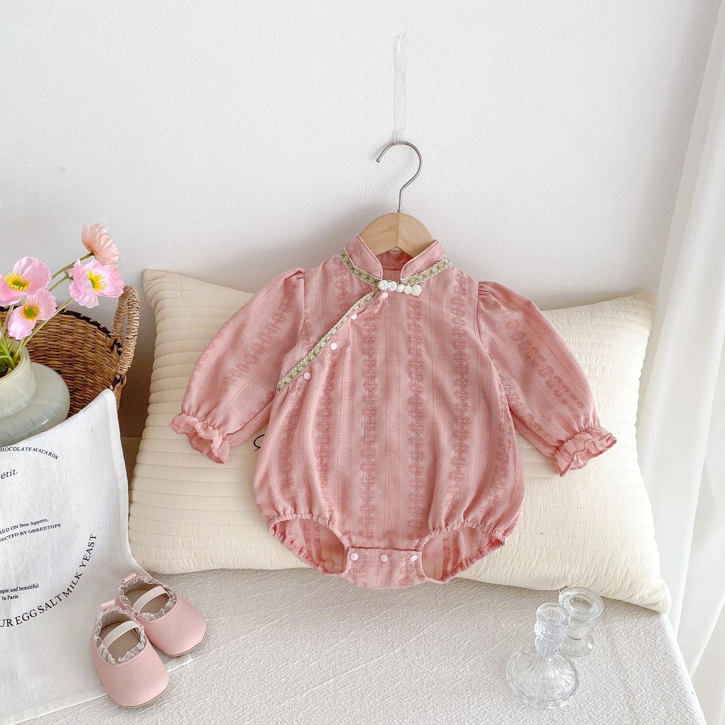 Autumn New Arrival Baby Girls Long Sleeves Floral Striped Pattern Onesies Bodysuits-3