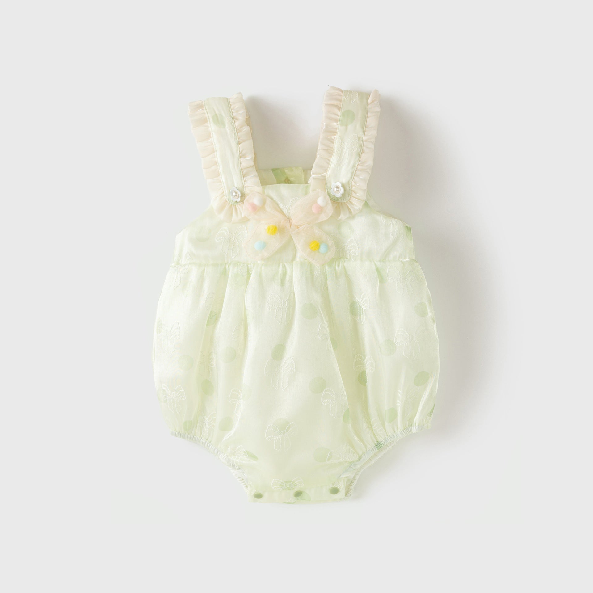 Summer New Design Baby Girls Light Polka Dots Pattern Sleeveless Sweet Beaded Onesies-0